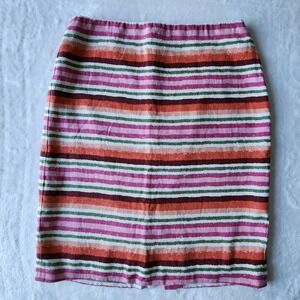 Talbots 100% Linen Skirt Womens 2 28W Mini Stripe Coastal Office Dopamine Cruise
